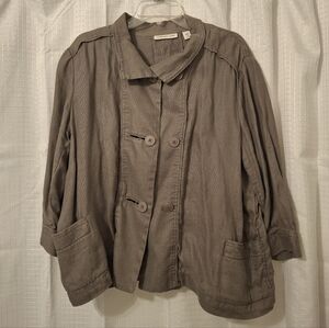 Coldwater Creek Olive Brown Linen Jacket- Double Button Style, 1X.
